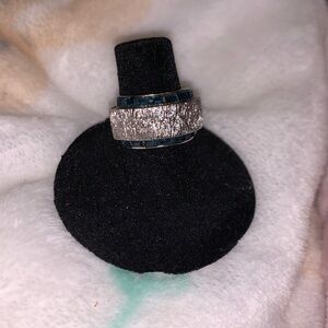 Blue stone silver tone adjustable size ring